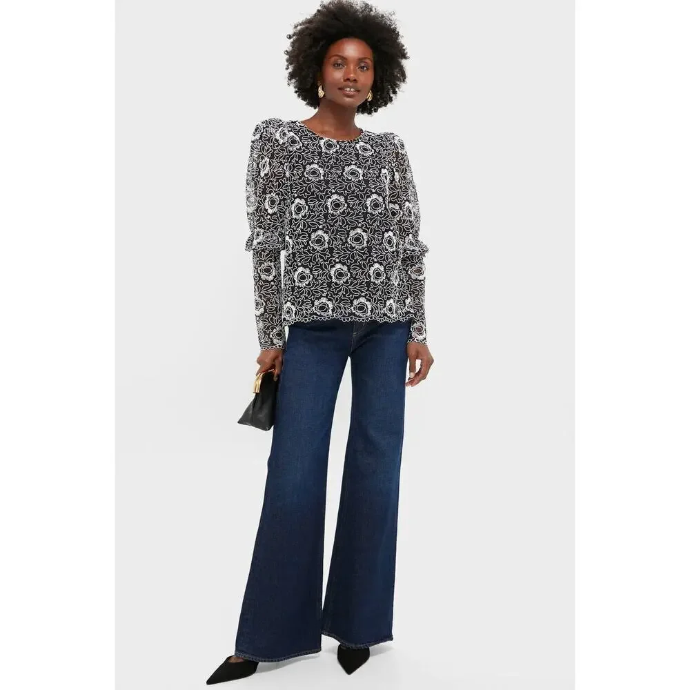 TUCKERNUCK Black Lace Baldwin Blouse Size L NWT Retail $198 Tuckernuck